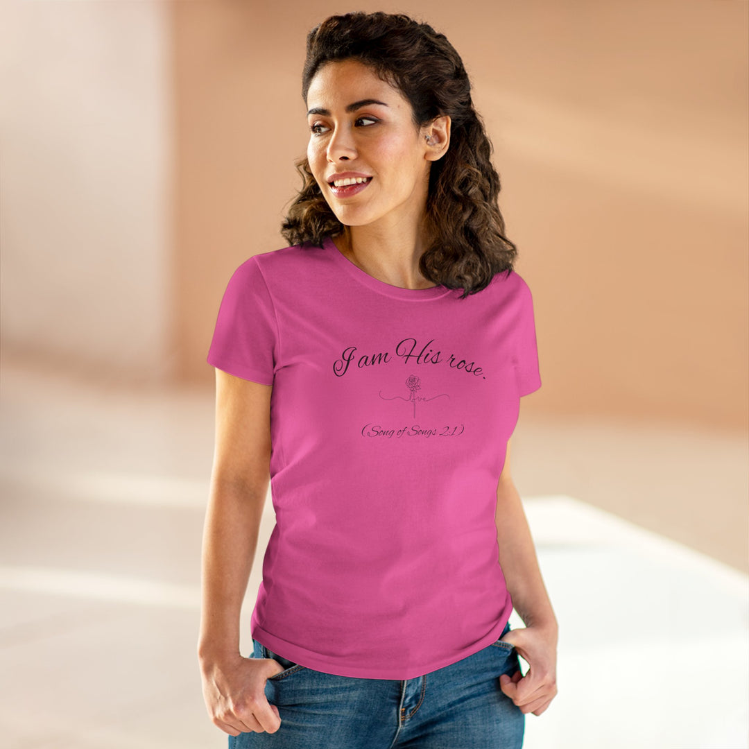 I am His Rose (Song of Songs 2:1) Elegant Floral Tee, Inspirational T-Shirt for Women, Faith-Based Shirt, Gift for Women, Christian Apparel, Versatile Casual Top