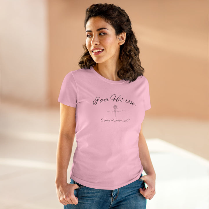 I am His Rose (Song of Songs 2:1) Elegant Floral Tee, Inspirational T-Shirt for Women, Faith-Based Shirt, Gift for Women, Christian Apparel, Versatile Casual Top