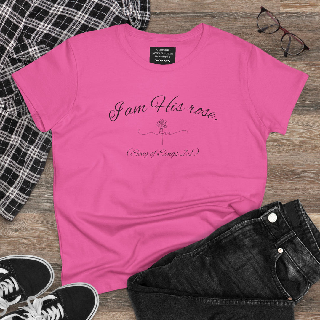 I am His Rose (Song of Songs 2:1) Elegant Floral Tee, Inspirational T-Shirt for Women, Faith-Based Shirt, Gift for Women, Christian Apparel, Versatile Casual Top