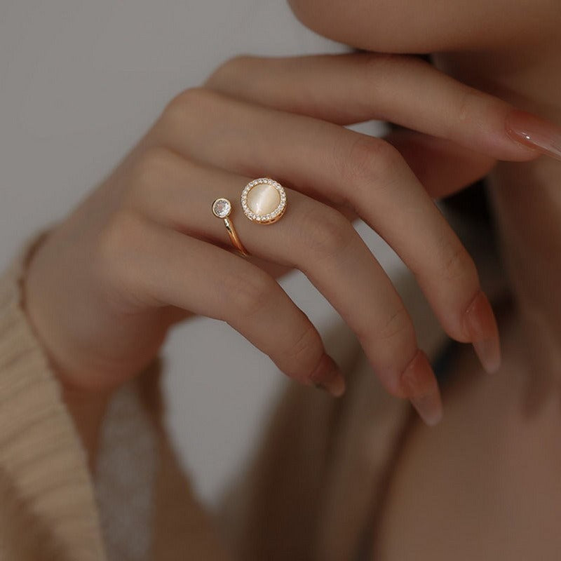 Unique brass copper costume adjustable open ring with cat eye stone