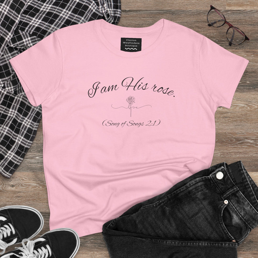 I am His Rose (Song of Songs 2:1) Elegant Floral Tee, Inspirational T-Shirt for Women, Faith-Based Shirt, Gift for Women, Christian Apparel, Versatile Casual Top
