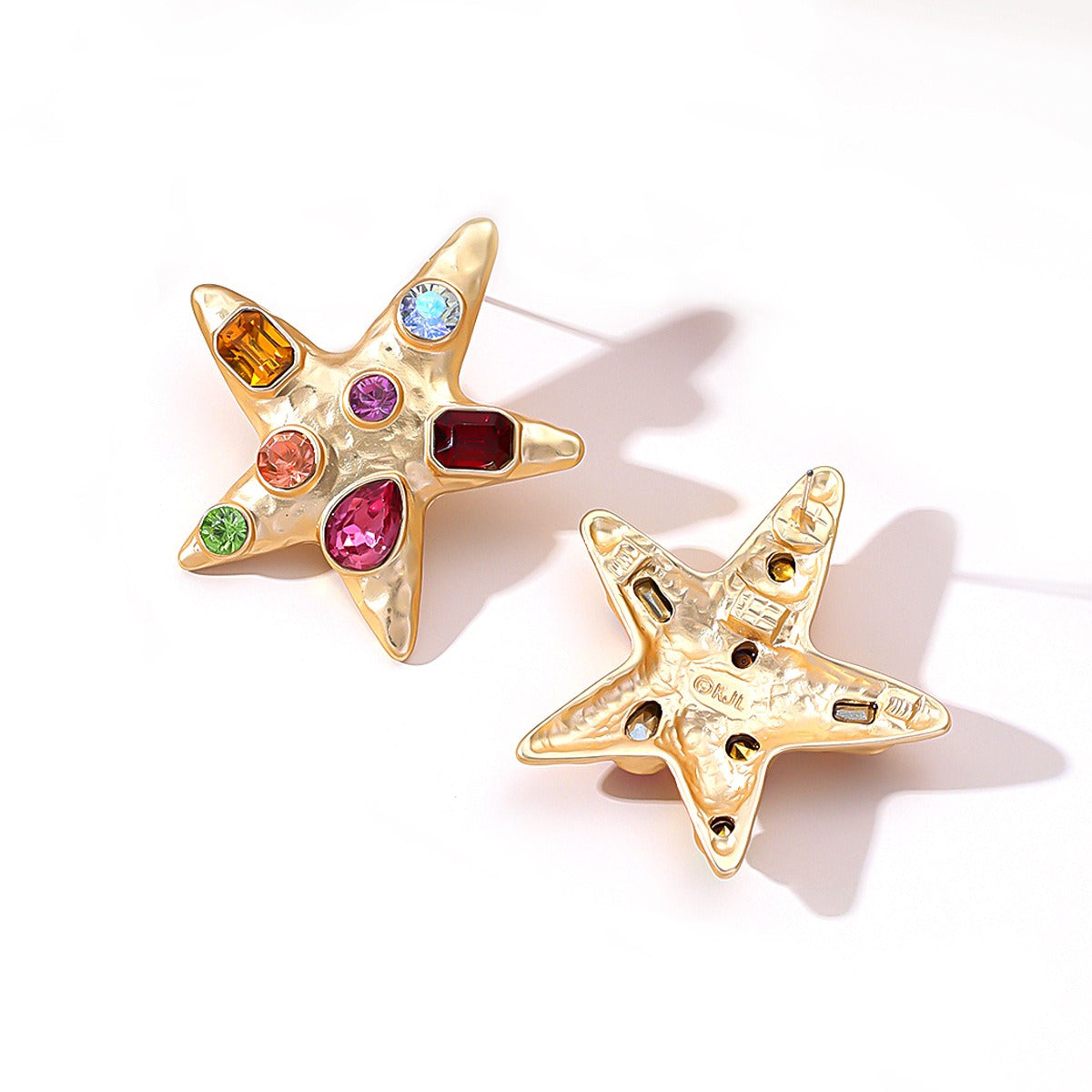 Rhinestone studded beach style starfish earrings